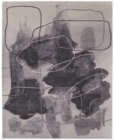2' X 3' Gray and Ivory Abstract Hand Tufted Area Rug