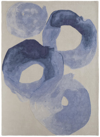 2' X 3' Blue and Ivory Abstract Hand Tufted Area Rug