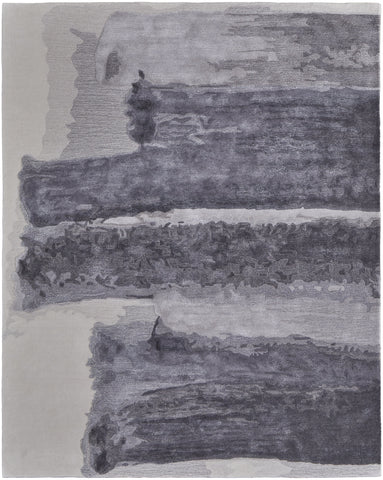 4' X 6' Dark Gray and Ivory Abstract Hand Tufted Area Rug
