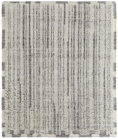 4' X 6' Gray and Ivory Wool Striped Hand Woven Area Rug