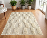 4' X 6' Ivory Wool Geometric Hand Woven Area Rug