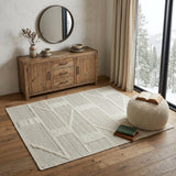 4' X 6' Tan and Ivory Wool Geometric Hand Woven Area Rug