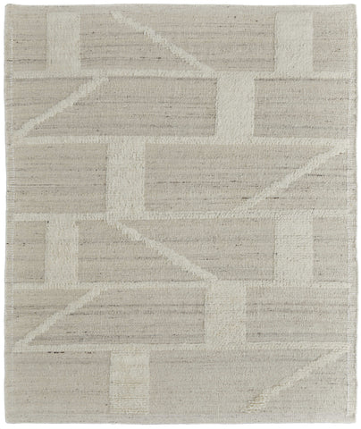4' X 6' Tan and Ivory Wool Geometric Hand Woven Area Rug