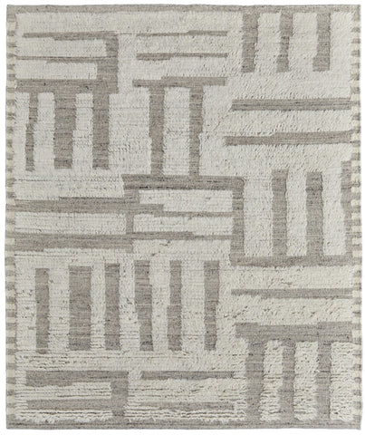 2' X 3' Gray and Ivory Wool Geometric Hand Woven Area Rug