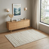 4' X 6' White and Tan Wool Striped Hand Woven Area Rug