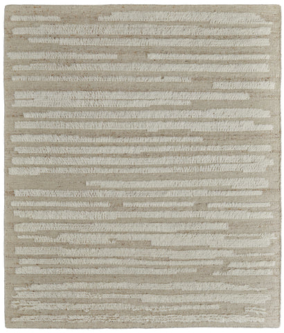 4' X 6' White and Tan Wool Striped Hand Woven Area Rug