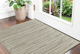 2' X 3' White and Tan Wool Striped Hand Woven Area Rug