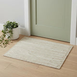 2' X 3' White and Tan Wool Striped Hand Woven Area Rug
