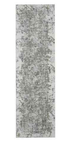 10' Gray And Ivory Abstract Distressed Runner Rug