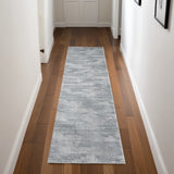 10' Gray And Blue Abstract Runner Rug