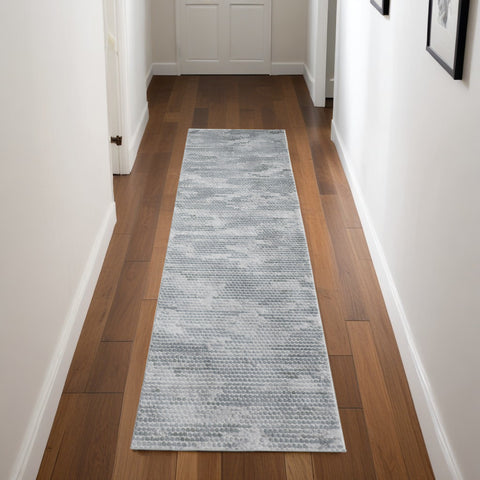 10' Gray And Blue Abstract Runner Rug