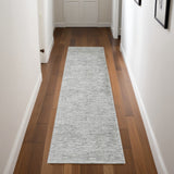 8' Ivory Gray and Green Abstract Power Loom Worn Faded Runner Rug