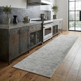 8' Ivory Gray and Green Abstract Power Loom Worn Faded Runner Rug
