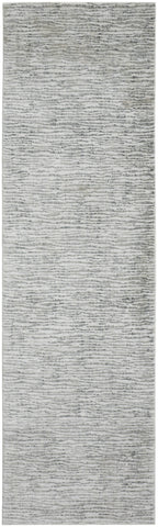 8' Ivory Gray and Green Abstract Power Loom Worn Faded Runner Rug