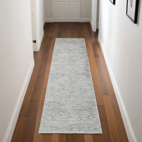 10' Ivory Gray And Green Abstract Distressed Runner Rug