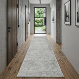 10' Ivory Gray And Green Abstract Distressed Runner Rug