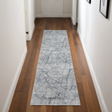10' Gray And Ivory Abstract Distressed Runner Rug