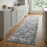 8' Ivory Gray and Green Abstract Power Loom Worn Faded Runner Rug