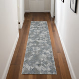 10' Ivory Gray And Green Abstract Distressed Runner Rug