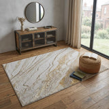 4' X 6' Ivory Brown and Gold Abstract Power Loom Area Rug