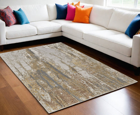 5' X 8' Ivory Gray and Brown Abstract Power Loom Area Rug