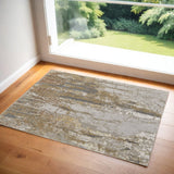2' X 3' Ivory Gray and Brown Abstract Power Loom Area Rug