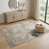 4' X 6' Ivory Gray and Brown Abstract Power Loom Worn Faded Area Rug