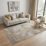5' X 8' Ivory Gray and Brown Abstract Power Loom Worn Faded Area Rug