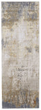 8' Ivory Gray and Brown Abstract Power Loom Worn Faded Runner Rug