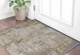 2' X 3' Ivory Gray and Brown Abstract Power Loom Worn Faded Area Rug