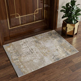 2' X 3' Ivory Gray and Brown Abstract Power Loom Worn Faded Area Rug