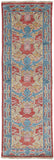 8' Blue Red and Yellow Wool Oriental Hand Knotted Runner Rug