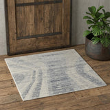 3' X 5' Ivory Gray and Blue Abstract Hand Knotted Worn Faded Area Rug