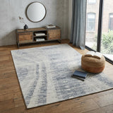 4' X 6' Ivory Gray and Blue Abstract Hand Knotted Worn Faded Area Rug