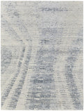 2' X 3' Ivory Gray and Blue Abstract Hand Knotted Worn Faded Area Rug