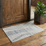 2' X 3' Ivory Gray and Blue Abstract Hand Knotted Worn Faded Area Rug