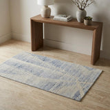 3' X 5' Ivory Blue And Silver Abstract Hand Knotted Distressed Area Rug