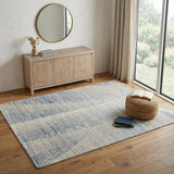 4' X 6' Ivory Blue And Silver Abstract Hand Knotted Distressed Area Rug