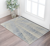 2' X 3' Ivory Blue And Silver Abstract Hand Knotted Distressed Area Rug