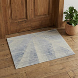 2' X 3' Ivory Blue And Silver Abstract Hand Knotted Distressed Area Rug