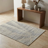 3' X 5' Ivory and Gray Abstract Hand Knotted Worn Faded Area Rug