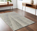 4' X 6' Ivory and Gray Abstract Hand Knotted Worn Faded Area Rug