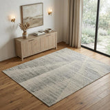4' X 6' Ivory and Gray Abstract Hand Knotted Worn Faded Area Rug