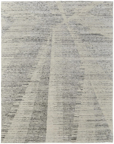 2' X 3' Ivory and Gray Abstract Hand Knotted Worn Faded Area Rug