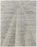 2' X 3' Ivory and Gray Abstract Hand Knotted Worn Faded Area Rug