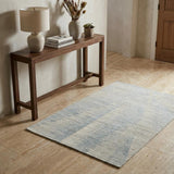 3' X 5' Blue Ivory And Silver Abstract Hand Knotted Distressed Area Rug