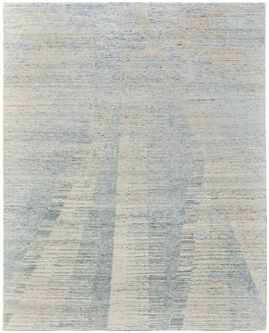 4' X 6' Blue Ivory And Silver Abstract Hand Knotted Distressed Area Rug
