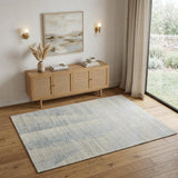 4' X 6' Blue Ivory And Silver Abstract Hand Knotted Distressed Area Rug