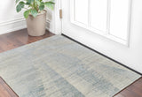 2' X 3' Blue Ivory And Silver Abstract Hand Knotted Distressed Area Rug