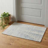 2' X 3' Blue Ivory And Silver Abstract Hand Knotted Distressed Area Rug